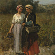 Two Young Women Picking Grapes Art Print