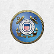 U. S.  Coast Guard  -  U S C G Emblem Over White Leather Art Print