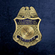 U. S.  Customs And Border Protection -  C B P  Officer Badge Over Blue Velvet Art Print