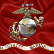 U. S.  Marine Corps - U S M C Eagle Globe And Anchor Over Corps Flag Art Print