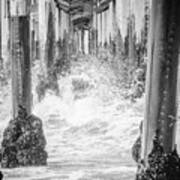 Under The California Pier Black And White Picture Art Print
