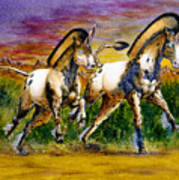 Unicorns In Sunset Art Print