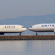 United Airlines And Delta Airlines Jet Airplane At San Francisco International Airport Sfo . 7d12091 Art Print