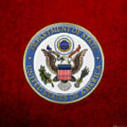U. S. Department Of State - Dos Emblem Over Red Velvet Art Print