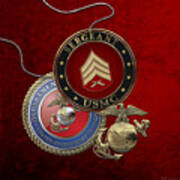 U. S. Marines Sergeant - U S M C  Sgt Rank Insignia Over Red Velvet Art Print