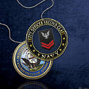 U.s. Navy Petty Officer Second Class - Po2 Rank Insignia Over Blue Velvet Art Print
