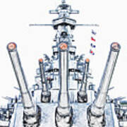 Uss Alabama Battleship Guns Tower And Flags Mobile Alabama Colored Pencil Digital Art Art Print