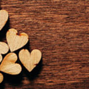 Valentine's Day Background. Wooden Hearts. Art Print