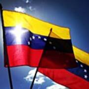 Venezuelan Flags Against The Sun Art Print