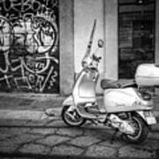 Vespa Scooter In Milan Italy In Black And White Art Print