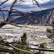 View Of The Travertine And Mountains From The Pathway At Mammoth Hot Springs Art Print