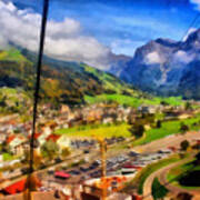 View Of Town Below A Cable Car In Switzerland Art Print