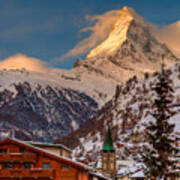 Village Of Zermatt With Matterhorn Art Print