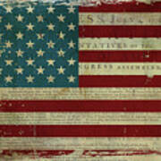Vintage American Flag Americana Declaration Of Independence Art Print