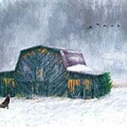 Vintage Barn In The Snow Ap Art Print