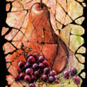 Vintage  Pear And Grapes Fresco Art Print