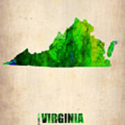 Virginia Watercolor Map Art Print