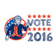 Vote 2016 Uncle Sam Pointing Circle Retro Art Print