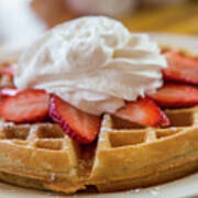 Waffle Topped With Strawberries And Whipped Cream Art Print