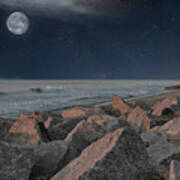 Warm Moonrise At For Fisher Art Print