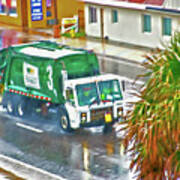 Waste Disposal Truck On Rainy Day Art Print