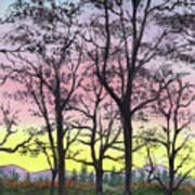 Watercolor Landscape Sunrise In The Mountains Art Print