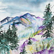 Watercolor - Long's Peak Summer Landscape Art Print