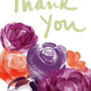 Watercolor Roses Thank You- Art By Linda Woods Art Print