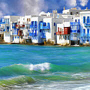 Waterfront At Mykonos Art Print