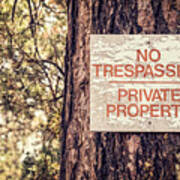 Weathered No Trespassing Sign On Tree Art Print