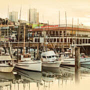 Wharf Boats Near End Of Day Art Print