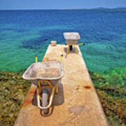 Wheelbarrow On Small Island Dock Waiting For Goods Delivery Art Print