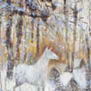 White Horse In Winter Woods Art Print