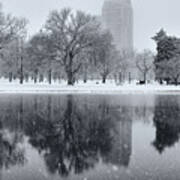 Snowy Reflections Of Trees In Lake At City Park, Denver Co Art Print