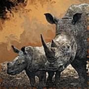 Wild Rhinos Art Print