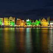 Willemstad And Queen Emma Bridge At Night Art Print