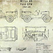 Willys Jeep Blueprint Art Print