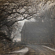 Winter Foggy Countryside Road And Barn Art Print