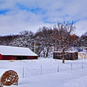 Winter Red Barn Art Print