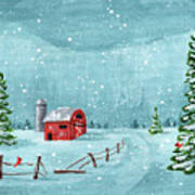 Winter Red Barn Art Print
