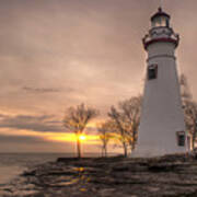 Winter Sunrise At Marblehead Lighthouse Art Print