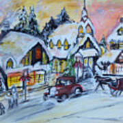 Winter Village Scene Art Print