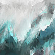 Wintery Mountain- Turquoise And Gray Modern Artwork Art Print