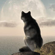 Wolf Watching The Moonrise Art Print