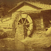 Wooden Water Wheel In Vintage Art Print