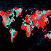 World Map 77 Blue Red Art Print