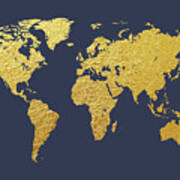 World Map Gold Foil Art Print