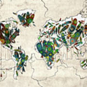 World Map Mandala Feathers Art Print