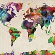 World Map Watercolor 16 X 20 Art Print