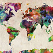 World Map Watercolor Art Print